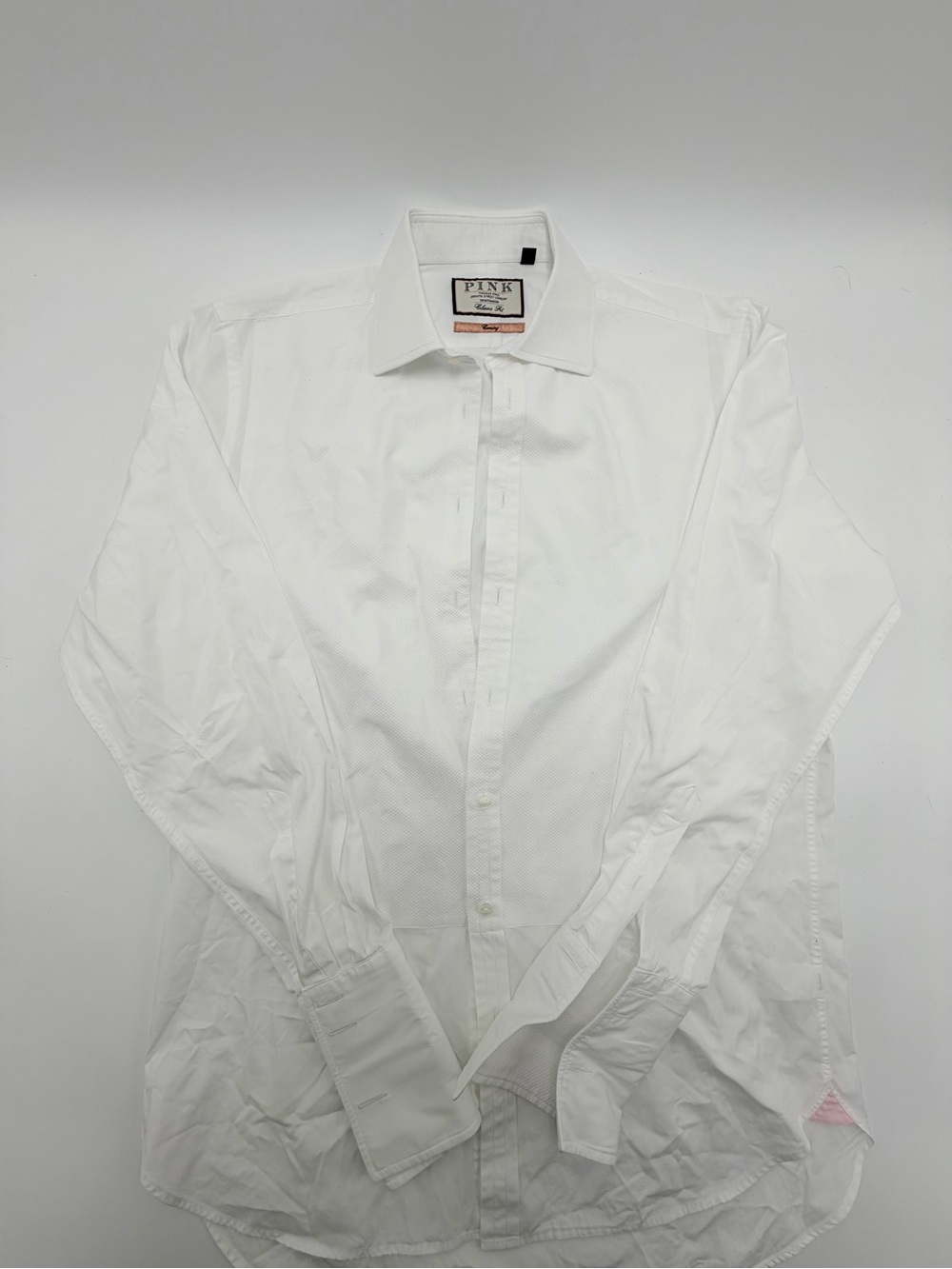 Thomas Pink Classic Fit Evening Dress Shirt White Tuxedo Bib Front 16 36.5